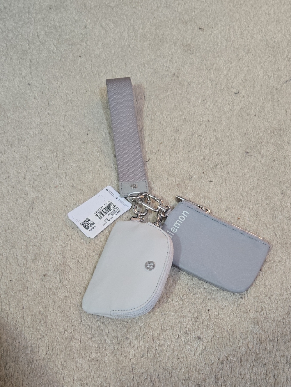 lululemon athletica gray and light gray keychain wristlet set